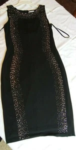 Calvin Klein Cocktailkleid schwarz ärmellos mit Gold & Silber Akzenten Größe 4 - Bild 1 von 11