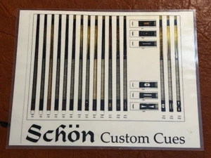 Laminated Placard of the R Series of Schon cues. Early Brochure of Schon Cues. - Picture 1 of 1