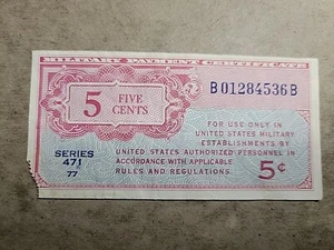 πΊπΈ USA Military Payment Script series 471 5 cents 1947 banknote 052524-37 - Picture 1 of 2
