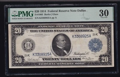 US 1914 $20 FRN Dallas Burke/Glass FR 1005 PMG 30 VF (925) - Image 1 of 2