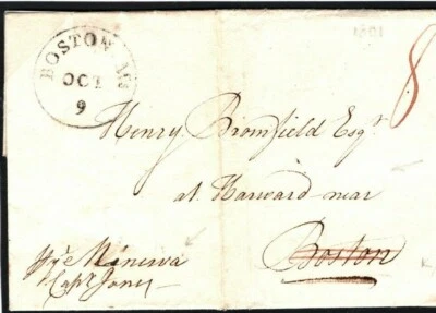 GB USA Transatlantic Cover 1801 HARVARD UNIVERSITY Henry Bromfield Letter S122 - Image 1 of 4
