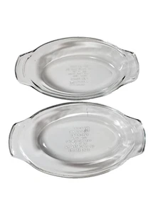 Anchor Ovenware Baking Dish 16oz Oval Eared Casserole Clear Glass 9 1/4" Set/2 - Picture 1 of 12