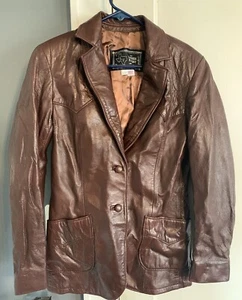 Vintage The Leather Factory braune Damen-Lederjacke Größe 11/12 zwei Knöpfe - Bild 1 von 11