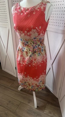 Tahari Womens A-Line Dress Sz 4 Coral  Multicolor Floral Lined Sleeveless Zip - Image 1 of 4