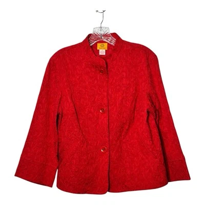 Ruby Rd. Women's Size 8 Red Textured Button Front 3/4 Sleeve Jacket Pockets - Image 1 of 4