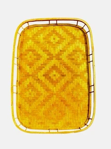 Vintage Lot Set of 4 Rattan Bamboo Trays Wicker Tiki MCM Serving Picnic 19x13 - Picture 1 of 5