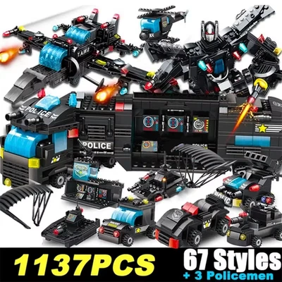 City Police Station SWAT Team Military Set Building Blocks Car Fighting Robot DI - Image 1 of 4
