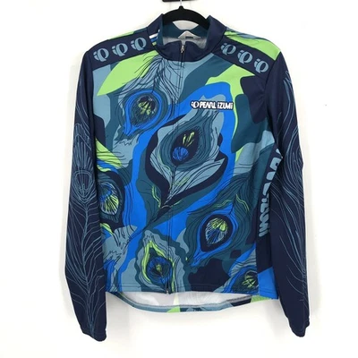 PEARL IZUMI Cycling Jacket Full Zip Women L Biking Peacock Feather Print Bike - Image 1 of 4