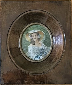 Seltene Miniatur Portrait "Eugénie de Montijo" nach Winterhalter signiert Max - Bild 1 von 24