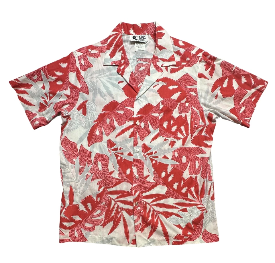 Vintage Hilo Hattie Shirt Mens Large Red White Hawaiian Aloha Floral Made Hawaii - Image 1 of 4