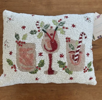 Cynthia Rowley Bebidas de Navidad 16"x12" Almohada Decorativa Cuentas Viral Nueva Foto 1 de 4