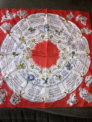 "Pañuelo vintage para damas Hanky Zodiac Rueda Horóscopo 11,5""x 11,5""" Foto 1 de 4