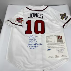 Chipper Jones Signed Heavily Inscribed STATS 1995 Atlanta Braves Jersey JSA COA - Picture 1 of 14