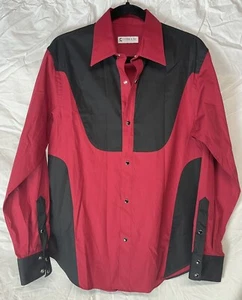 Cobra Italian Crimson Red Black Old West Style Cotton Shirt Snap Button Large L - Picture 1 of 7