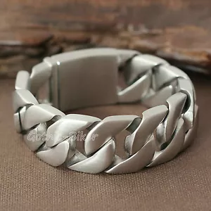 Heavy Men's Curb Cuban Link Bracelet Stainless Steel Matte Silver Brushed 24mm - Picture 1 of 8