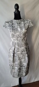 Carmen Marc Valvo Collection Gray Floral Print Sheath Short Cap Sleeves Dress 4 - Picture 1 of 8
