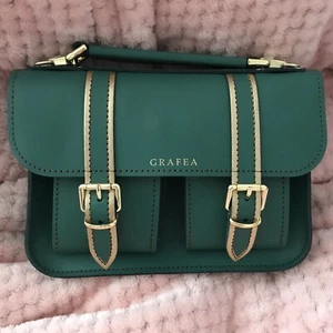 🇬🇧GRAFEA Micro Small Leather Satchel Winter Deep Green Gold Trim Shoulder Bag - Picture 1 of 5