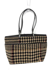 Lauren Ralph Lauren Houndstooth Handbag Tote Bag Purse Brown Tan Small/Medium - Picture 1 of 8