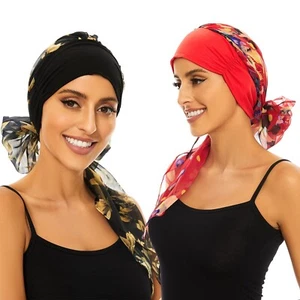 2 Pieces Chemo Headwear Cancer Headwear with Scarfs Chemo Cap Head Scarf for ... - Photo 1/7