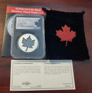 2023 Canada $20 BLACK RHODIUM MAPLE LEAF SUPER INCUSE NGC REVERSE PF70 FDOI - Picture 1 of 5