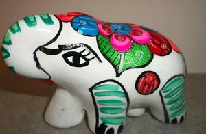 FLORAL ELEPHANT Figurine Smiling w/ Glitter Glaze Ceramic Incense Burner? - Picture 1 of 4