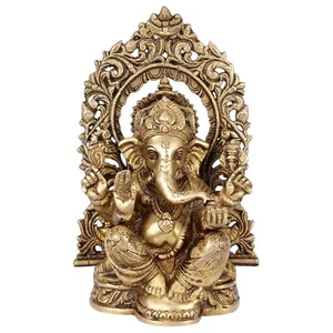 Brass Ganesh Idol Statue Elephant Murti God Ganesha Vinayak Ganpati 8" - Picture 1 of 4