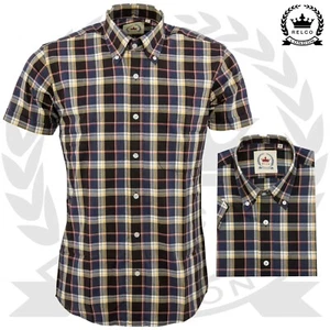 Camisa a Cuadros Relco Negra Manga Corta Cuello Abotonado Tartán Retro Vintage Mod - Imagen 1 de 9