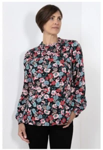 Lily & Me Gathered Top Dahlia Bloom Print Black  Size 14 BNWT SALE - Picture 1 of 3