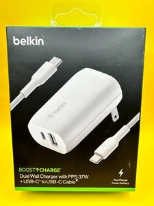 Belkin - BOOSTCHARGE 37W Dual Wall Charger with PPS and USB-C to USB-C Cable NEW - Picture 1 of 2