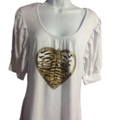 Top Coogi Para Mujer Vintage BLANCO Sólido Rayón Logo Corazón Tigre Causal Regular L Foto 1 de 4