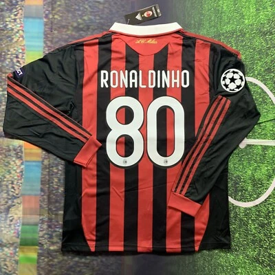 Ronaldinho AC Milan 2009/2010 Long Sleeve Jersey - Retro Jersey - Mens Sizes-NWT - Image 1 of 4