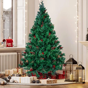 150 - 210cm Weihnachtsbaum Rot Beeren Tannenzapfen Grün PE Christbaum Tannenbaum - Bild 1 von 17