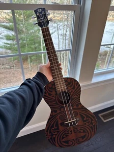 Luna Mahogany Tribal Tenor Ukulele, Only 3 Strings - Picture 1 of 15