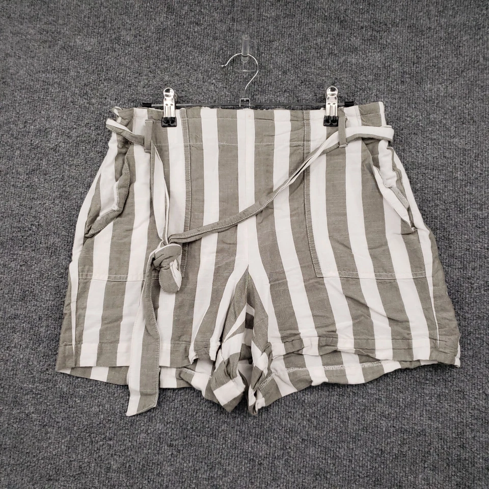 Pantalones Cortos Loft Para Mujer M Medianos Gris Blanco Culotte Tiro Alto Rayas Cinturón Rayón Foto 1 de 4