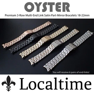 Premium 3-Row Oyster Style Multi End-Link Satin & Part-Mirror Watch Bracelets - Picture 1 of 17