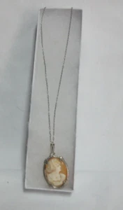 ANTIQUE CARVED SHELL CAMEO FILIGREE PENDANT ORG. Chain - Picture 1 of 8