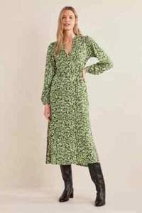 Boden Notch Neck Jersey Midi Dress size 16 long green, multi-floral D0483 b10a - Picture 1 of 7