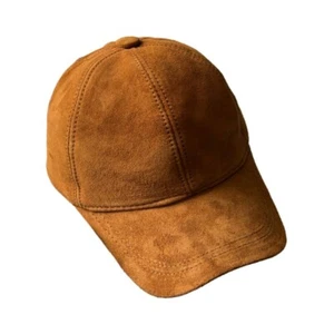 100% Genuine Lambskin Suede Leather Baseball Cap Hat Biker Trucker Dad Hat - Picture 1 of 4