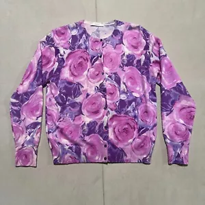 Neiman Marcus The Cashmere Collection Pink & Purple Floral Cardigan - Picture 1 of 9