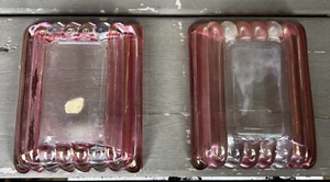 Vintage Cranberry glass candy cane stripe Rectangular heavy Ashtrays Lot Of 2 - Picture 1 of 17