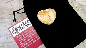 Picture Jasper Healing Crystal Puff Heart 30mm Black Pouch Shamans Stone Power - Picture 1 of 1