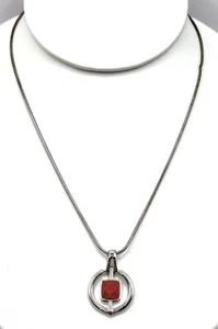 Lia Sophia “Midas” Silver Tone Necklace w/Brown Sparkling Goldstone Pendant - Picture 1 of 4
