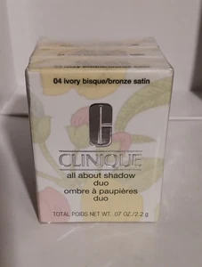 CLINIQUE All About Shadow Duo 04 Ivory Bisque  Bronze Satin .07 oz Full Size NIB - Picture 1 of 3
