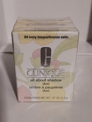 CLINIQUE All About Shadow Duo 04 Ivory Bisque  Bronze Satin .07 oz Full Size NIB - Image 1 of 3