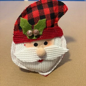 Adorable Plush Santa Claus Head Ornament Buffalo Plaid Christmas Holiday Decor - Picture 1 of 7