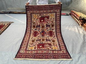 3'11 x 6'4 ft Vintage Afghan Pictorial Kilim Rug Hand Woven Art Carpet Decor Rug - Picture 1 of 10