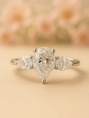 2.64Ct Pear Cut Lab Grown Moissanite Women's Modern Wedding Gift Ring 925 Silver - Image 1 of 4