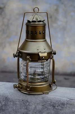 Nautical Maritime Brass Boat Antique Hanging Oil Lamp Ship Anchor Lantern - Image 1 of 3