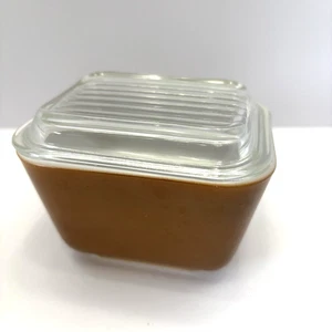 Vintage Pyrex Woodland braun 501B Kühlschrank Geschirr mit Deckel 1-1/2 Tasse EUC - Bild 1 von 9