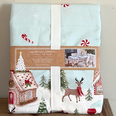 Cupcakes and Cashmere GINGERBREAD CHRISTMAS VILLAGE w/ TRAIN Oblong Tablecloth - Image 1 of 4